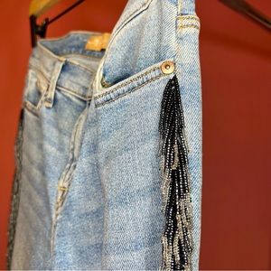 7 For All Mankind Beaded Fringe Luxe Vintage Ankle Skinny